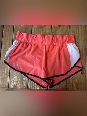 Under Armour Women's Coral Running Shorts with White Panels Large